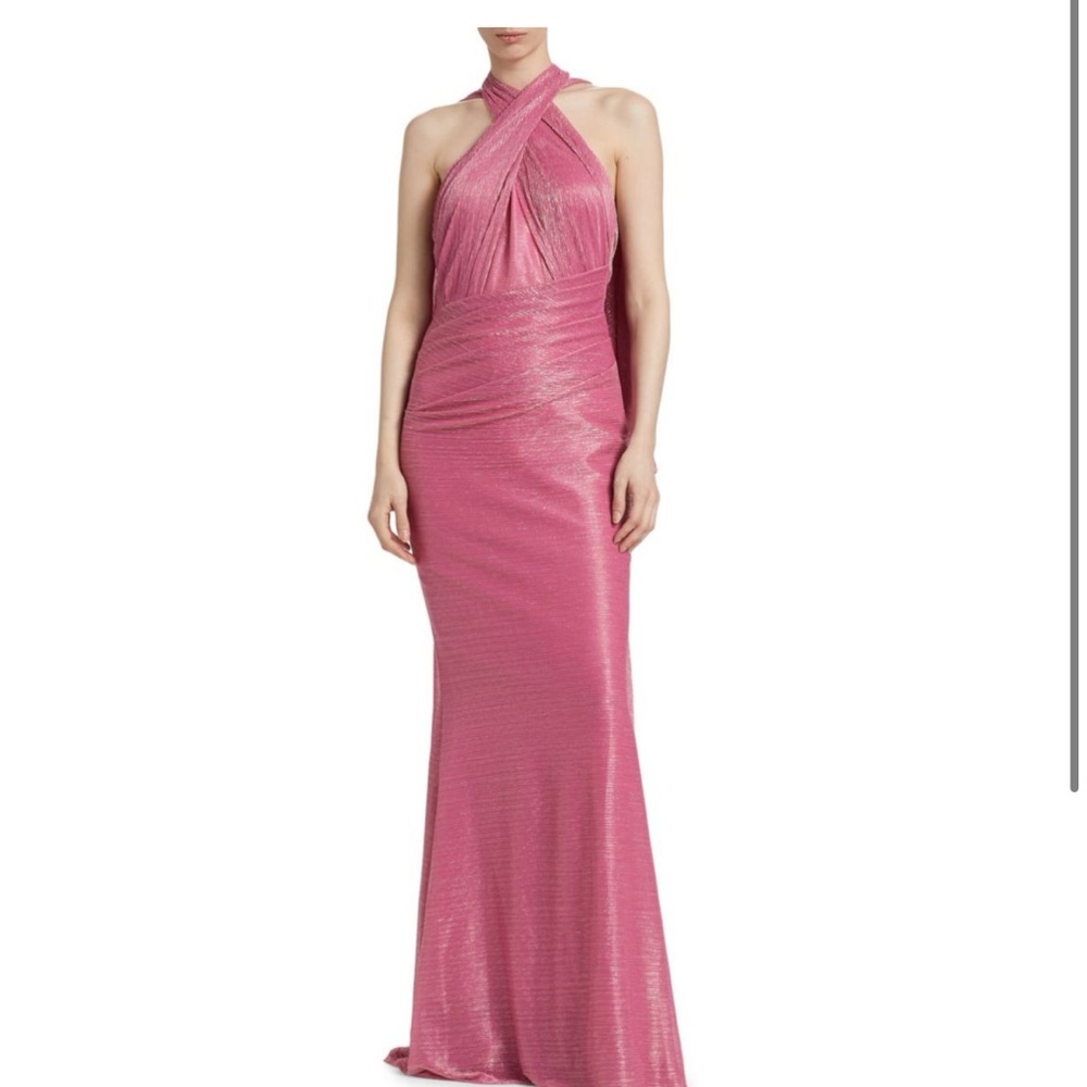 Elegant Pink Halter Evening Gown